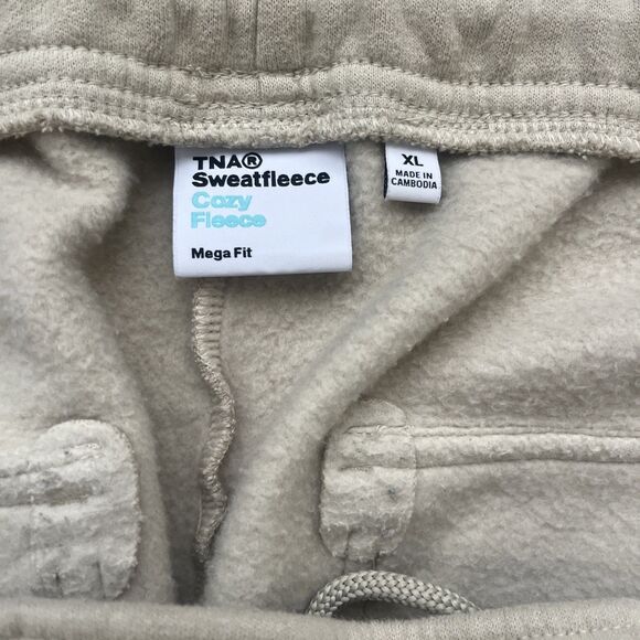 Aritzia TNA Cozy Sweatfleece Mega Cargo Sweatpants Women's Straight Leg Beige XL - Picture 3 of 10